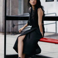 Reistor Overlap Midi Skirt in Black