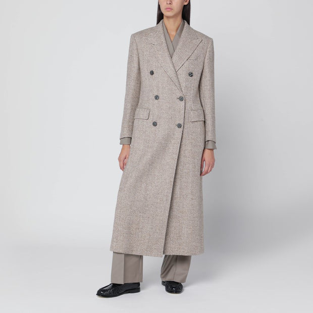 Tagliatore Beige Double-breasted Herringbone Coat