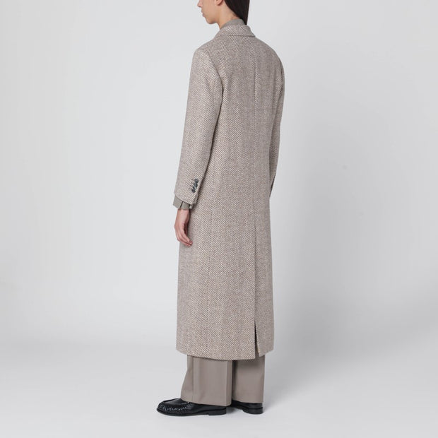 Tagliatore Beige Double-breasted Herringbone Coat