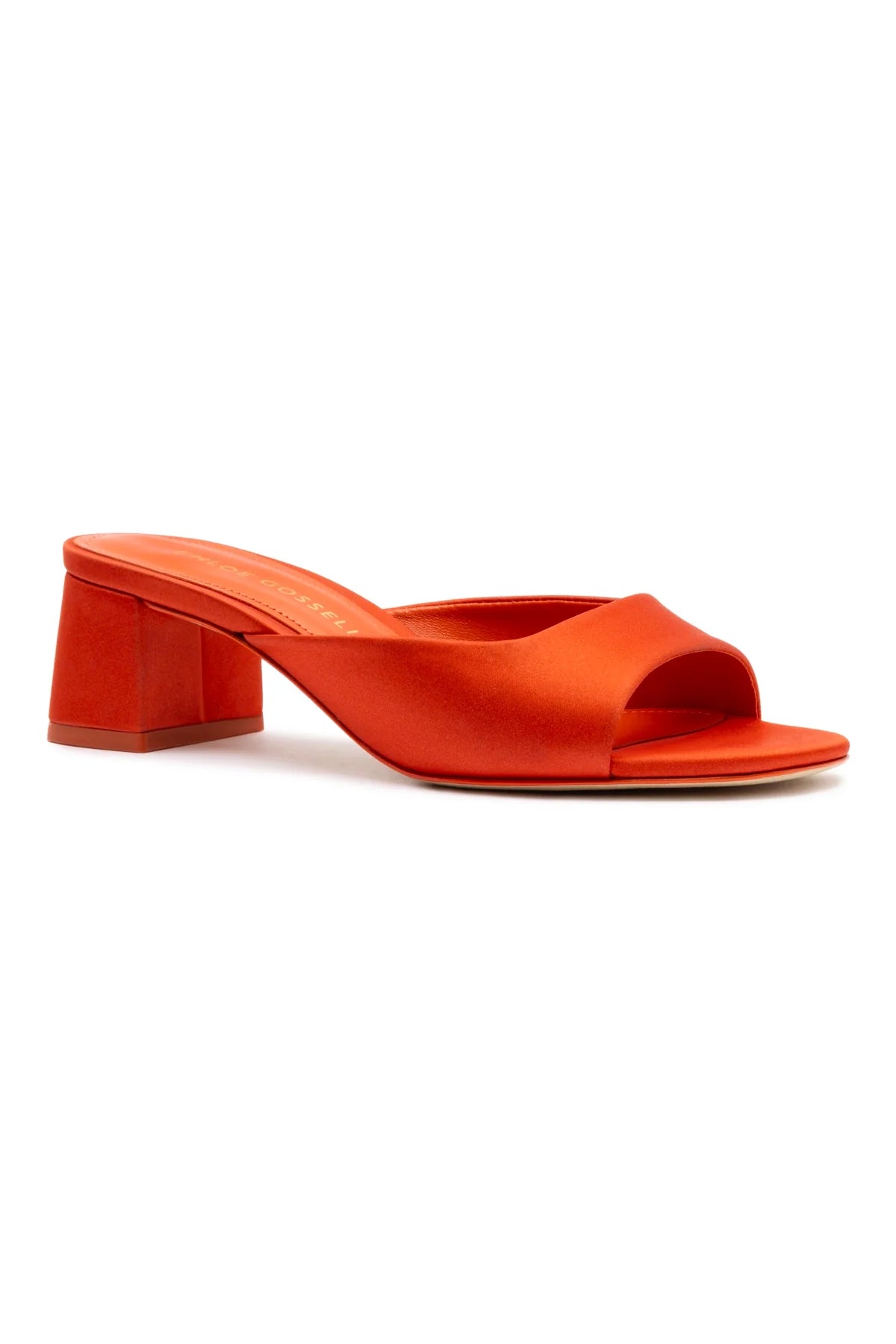 Larroude Chloe Gosselin By Larroudé Anah Mule In Orange Sunrise Satin