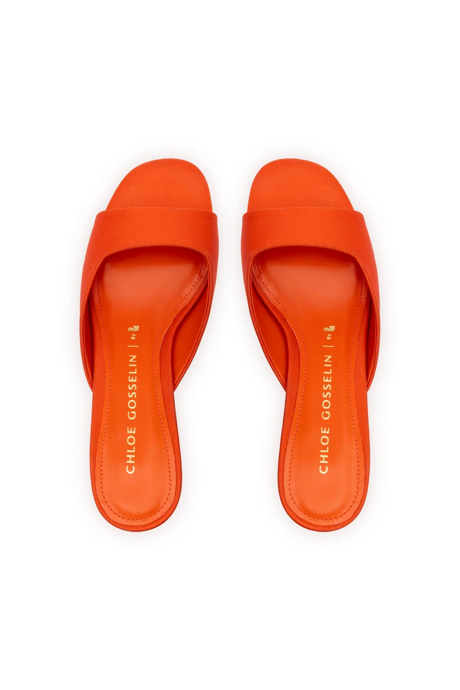 Chloe Gosselin By Larroudé Anah Mule In Orange Sunrise Satin