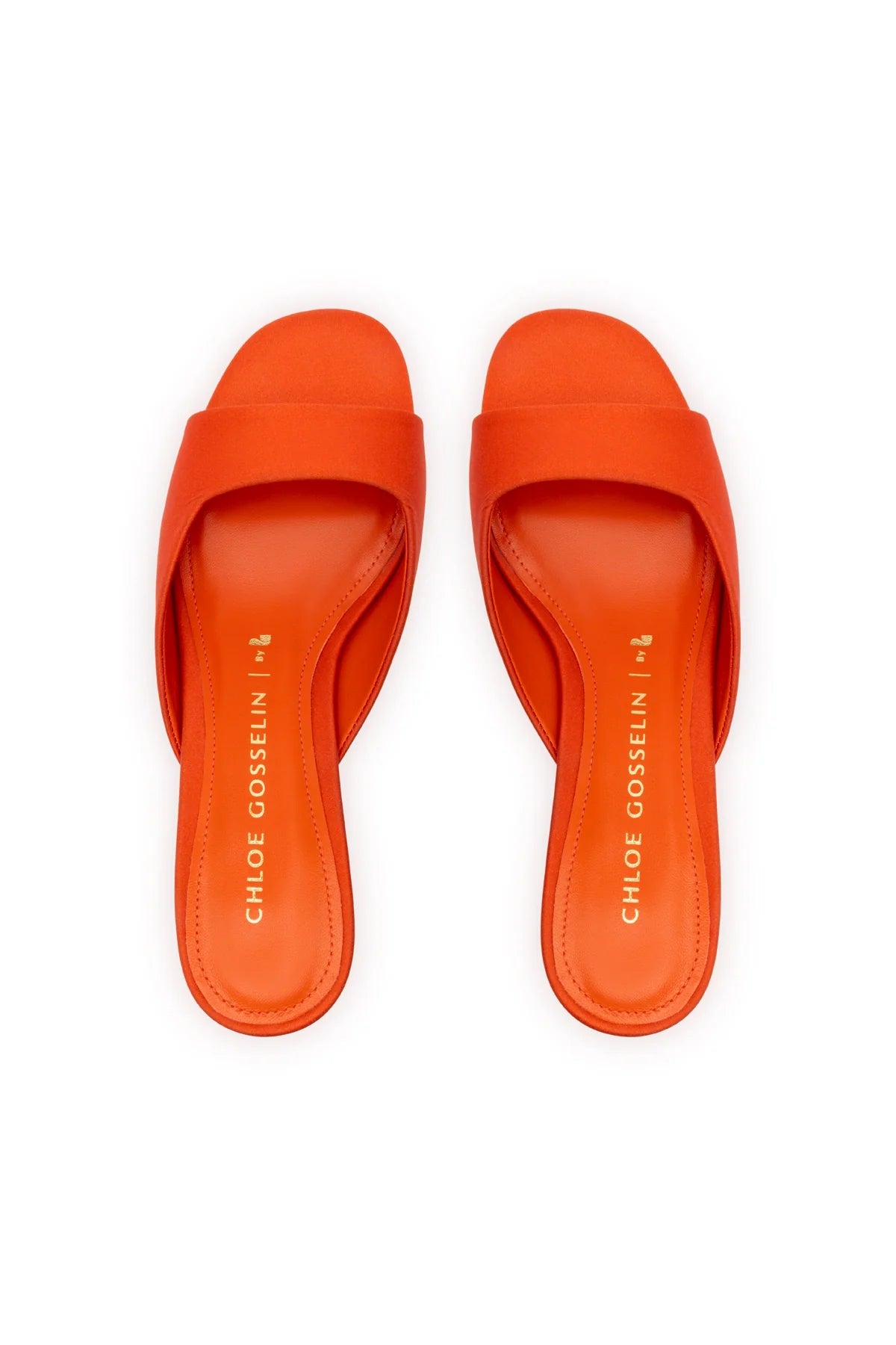 Chloe Gosselin By Larroudé Anah Mule In Orange Sunrise Satin