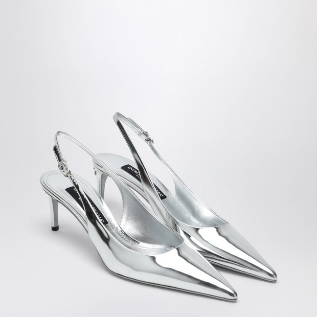 Dolce & Gabbana Metallic Silver Leather Slingback With Décolleté