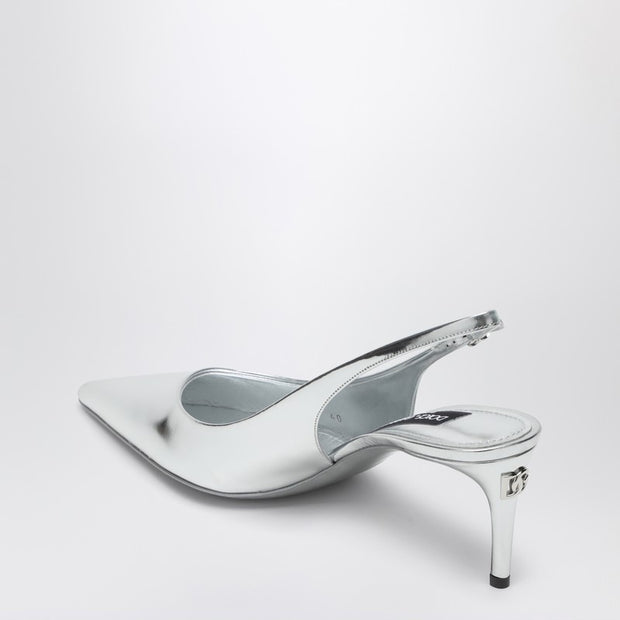 Dolce & Gabbana Metallic Silver Leather Slingback With Décolleté