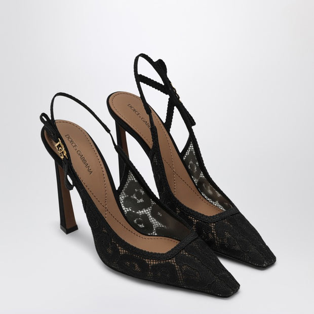 Dolce & Gabbana Black Lace Slingback With Rhinestones