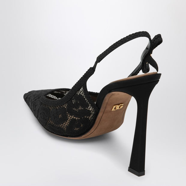 Dolce & Gabbana Black Lace Slingback With Rhinestones