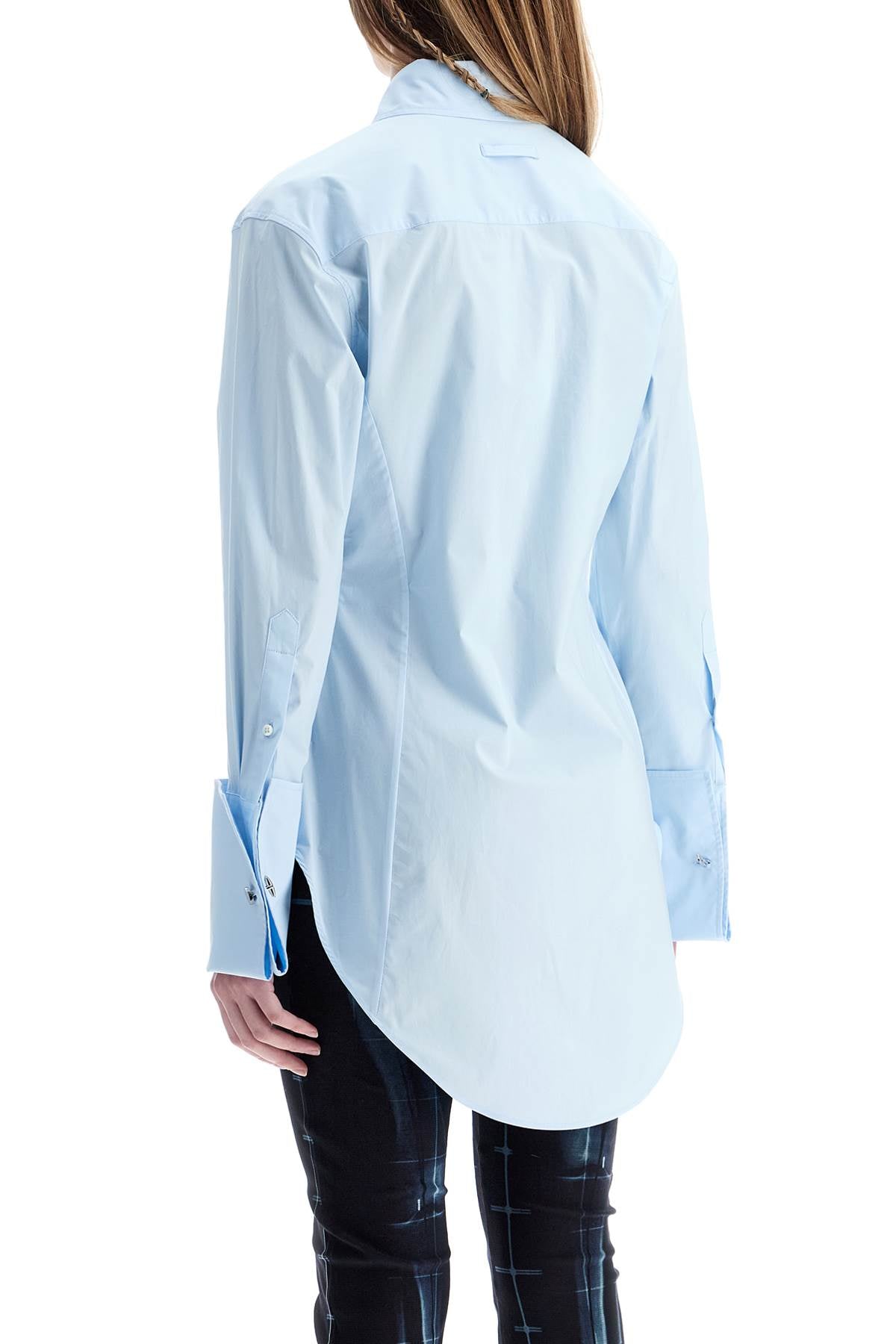 JEAN PAUL GAULTIER Light Blue Cotton Shirt With Underboob Print