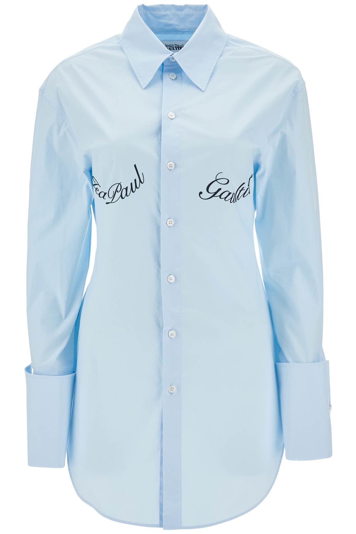 JEAN PAUL GAULTIER Light Blue Cotton Shirt With Underboob Print