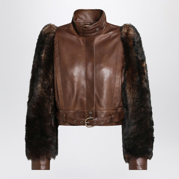 Chloé Brown Cropped Leather And Shearling Jacket
