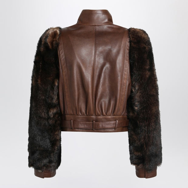 Chloé Brown Cropped Leather And Shearling Jacket