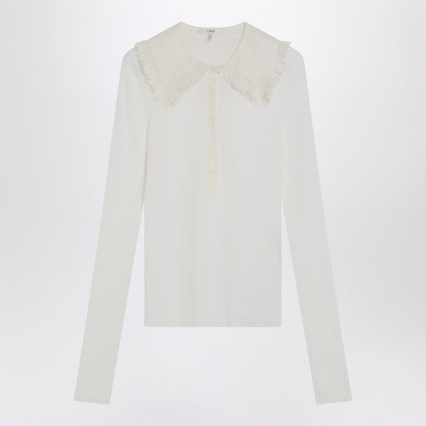 Chloé White Henley Shirt In Wool Knit