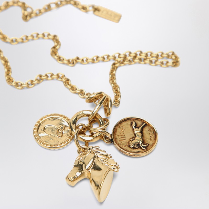 Chloé Charm Necklace In Vintage Gold Brass