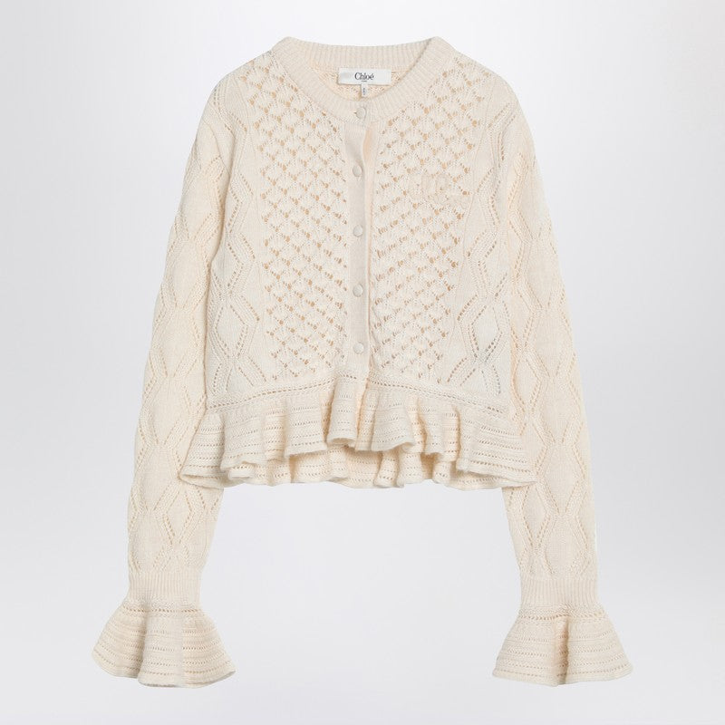 Chloé Latte-colored Crochet Cardigan In Cotton Blend