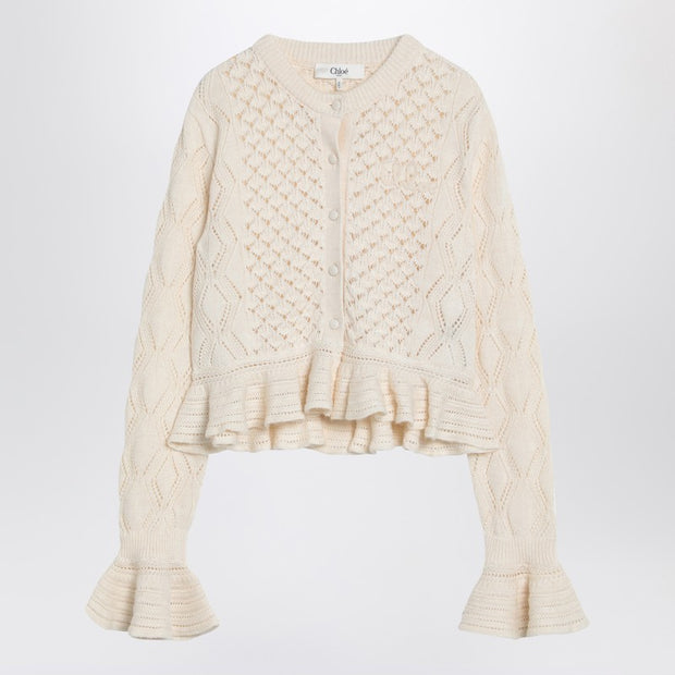 Chloé Latte-colored Crochet Cardigan In Cotton Blend