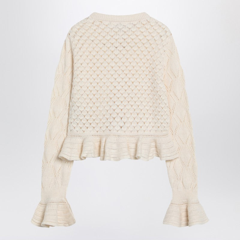 Chloé Latte-colored Crochet Cardigan In Cotton Blend