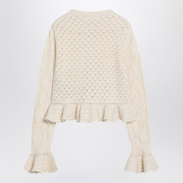 Chloé Latte-colored Crochet Cardigan In Cotton Blend