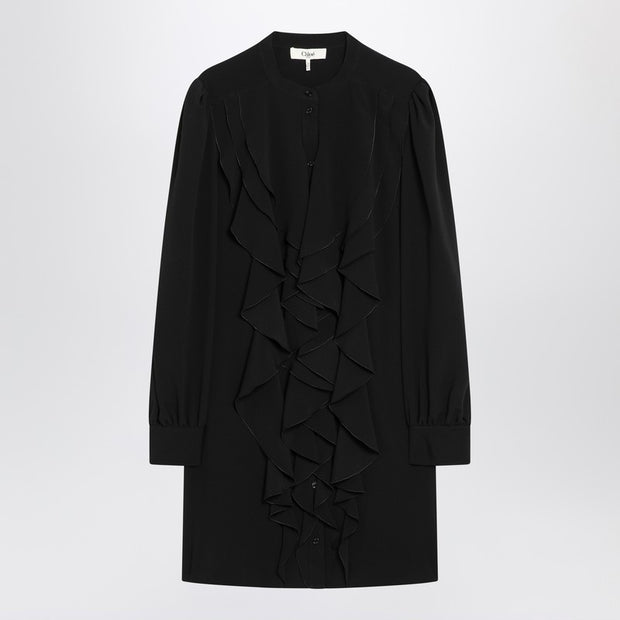 Chloé Black Ruffled Dress In Silk Blend
