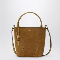 Chloé Small Beige Khaki Suede Spin Tote Bag