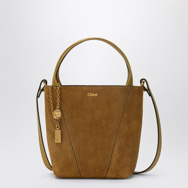 Chloé Small Beige Khaki Suede Spin Tote Bag