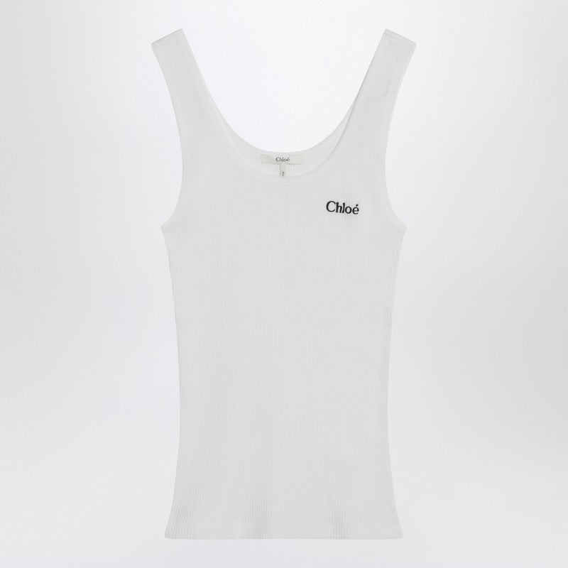 Chloé White Ribbed Tank Top With Logo