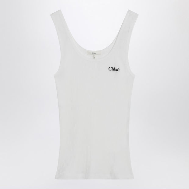 Chloé White Ribbed Tank Top With Logo