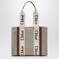 Chloé Woody Medium Bag In Beige Canvas