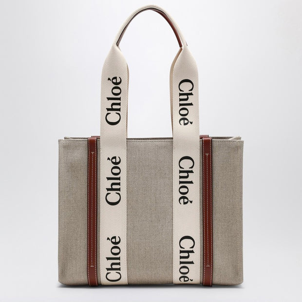 Chloé Woody Medium Bag In Beige Canvas