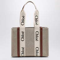 Chloé Woody Medium Bag In Beige Canvas