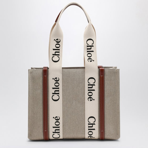 Chloé Woody Medium Bag In Beige Canvas