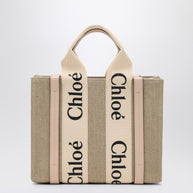 Chloé Woody Small Tote Bag In Beige Canvas