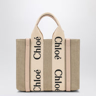 Chloé Woody Small Tote Bag In Beige Canvas