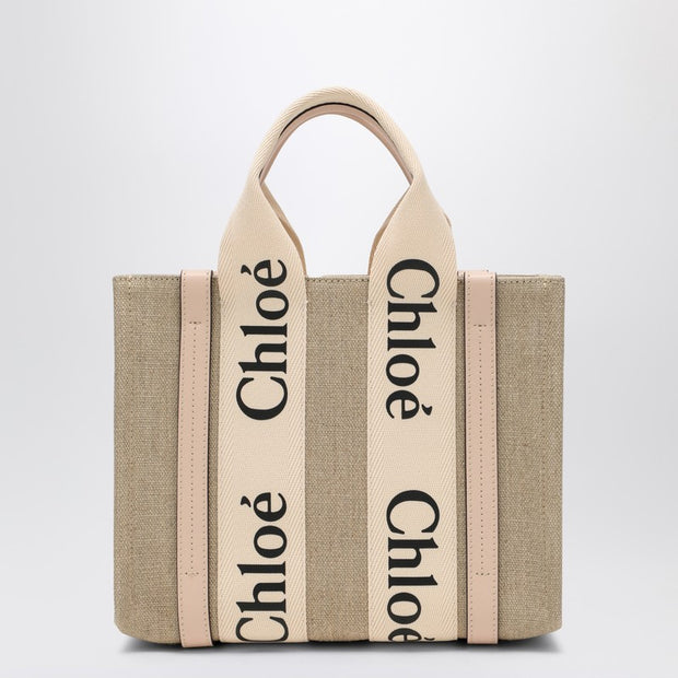 Chloé Woody Small Tote Bag In Beige Canvas
