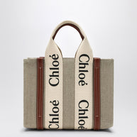 Chloé Woody Small Tote Bag In Beige Canvas