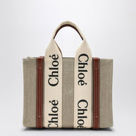 Chloé Woody Small Tote Bag In Beige Canvas