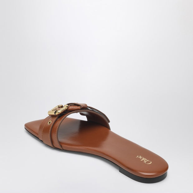 Chloé Clay Brown Slide Sandals In Leather