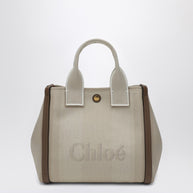 Chloé Carry Small Tote Bag In Beige Striped Canvas