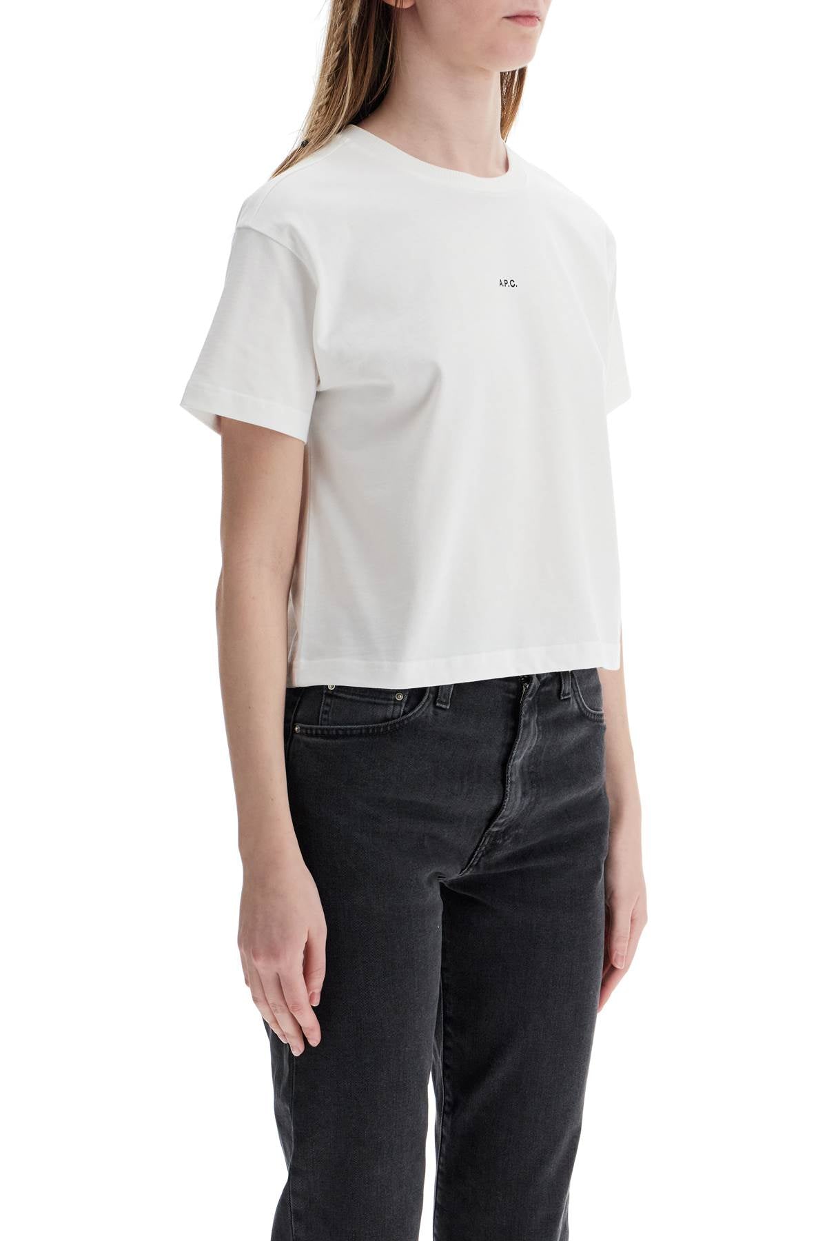 A.P.C. Gots Organic Cotton White Boxy Cropped T-shirt With Micro Embroidered Logo