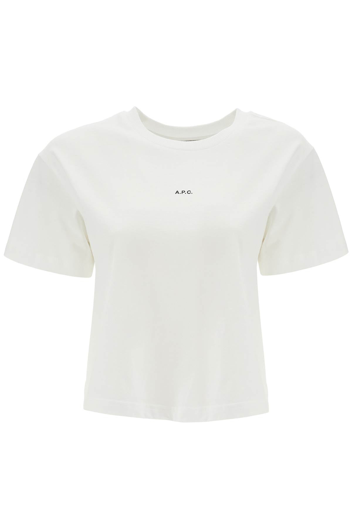 A.P.C. Gots Organic Cotton White Boxy Cropped T-shirt With Micro Embroidered Logo