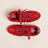 Larroude Stella Sneaker In Scarlet Suede And Blood Red Leather