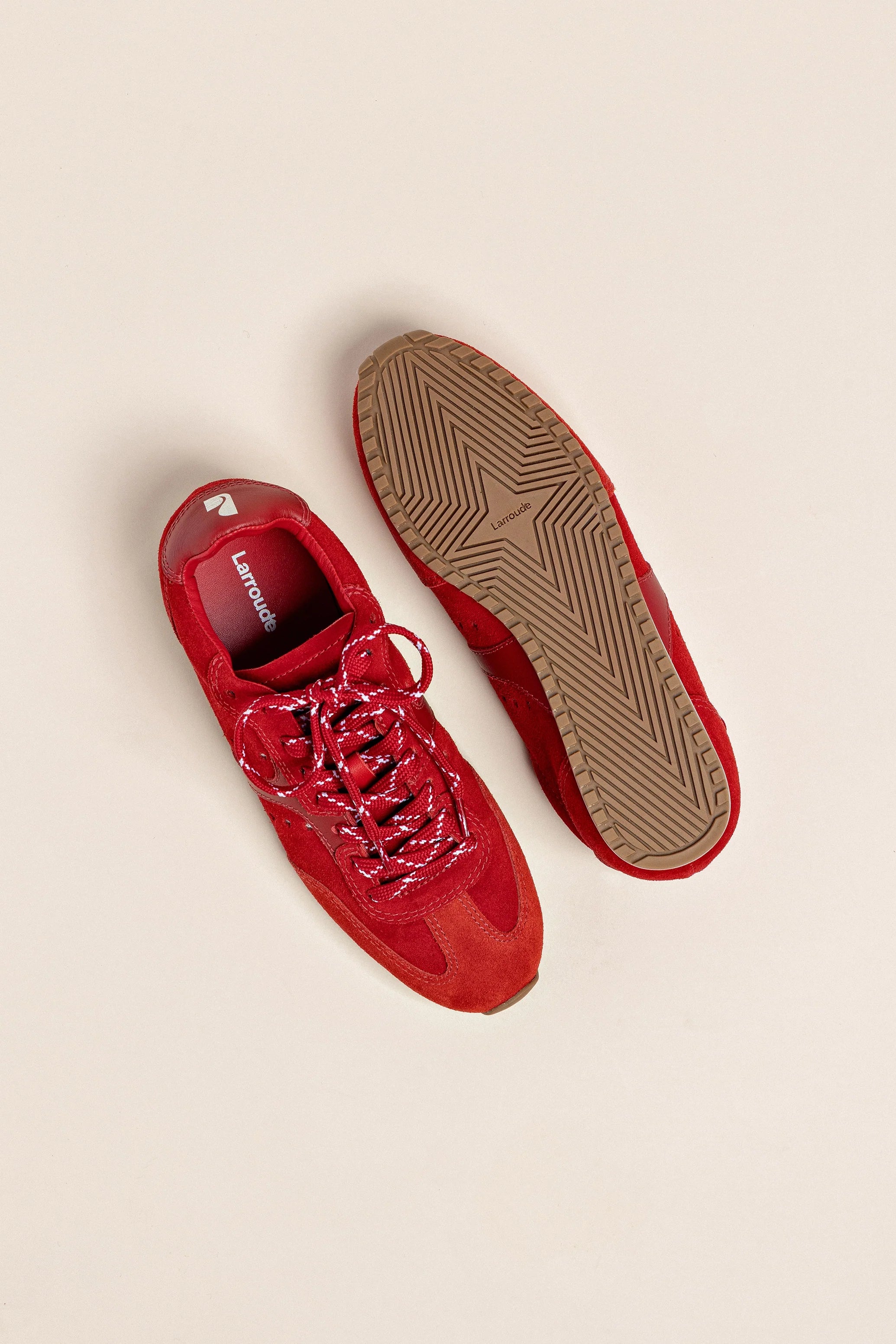 Larroude Stella Sneaker In Scarlet Suede And Blood Red Leather