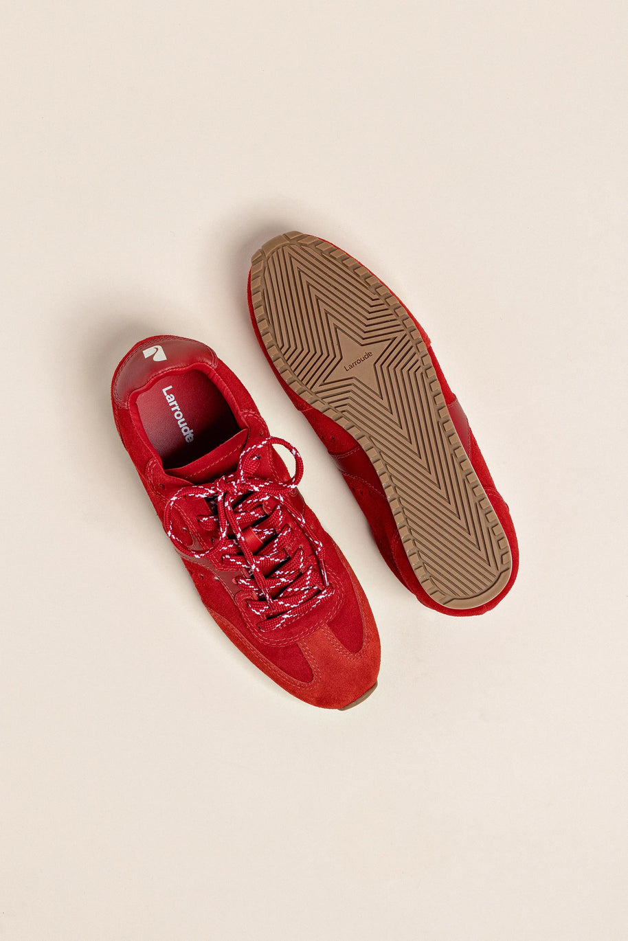 Larroude Stella Sneaker In Scarlet Suede And Blood Red Leather