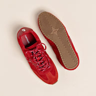 Larroude Stella Sneaker In Scarlet Suede And Blood Red Leather