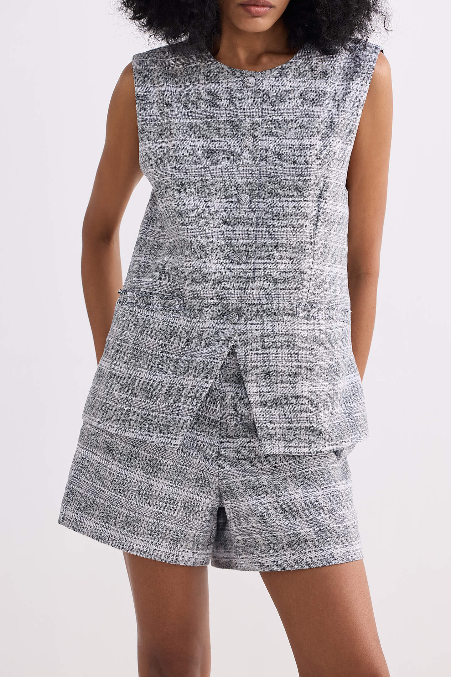 Reistor Cotton Tweed Vest Jacket in Grey