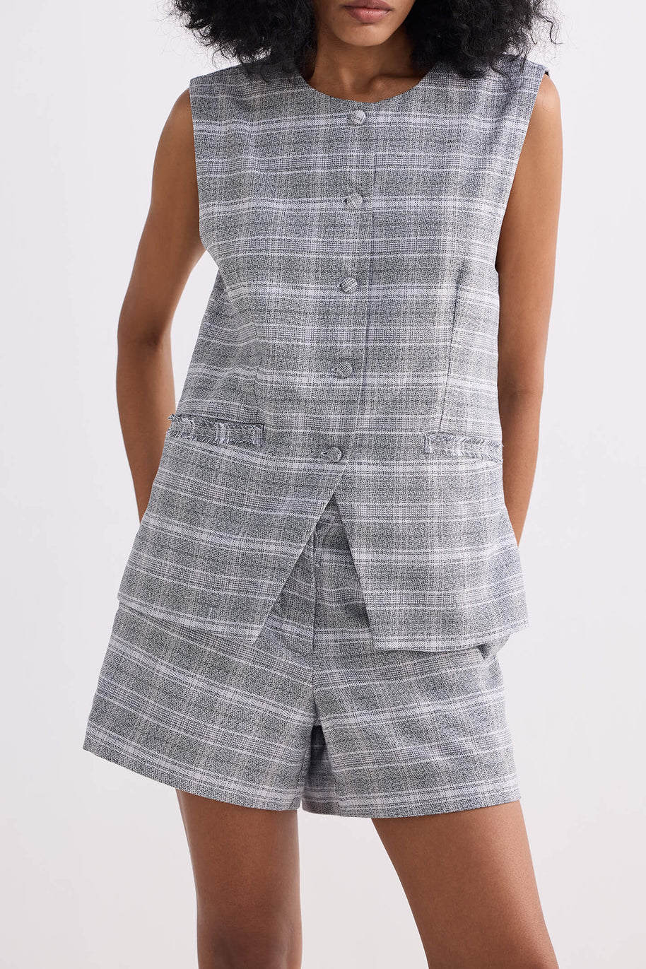 Reistor Cotton Tweed Vest Jacket in Grey