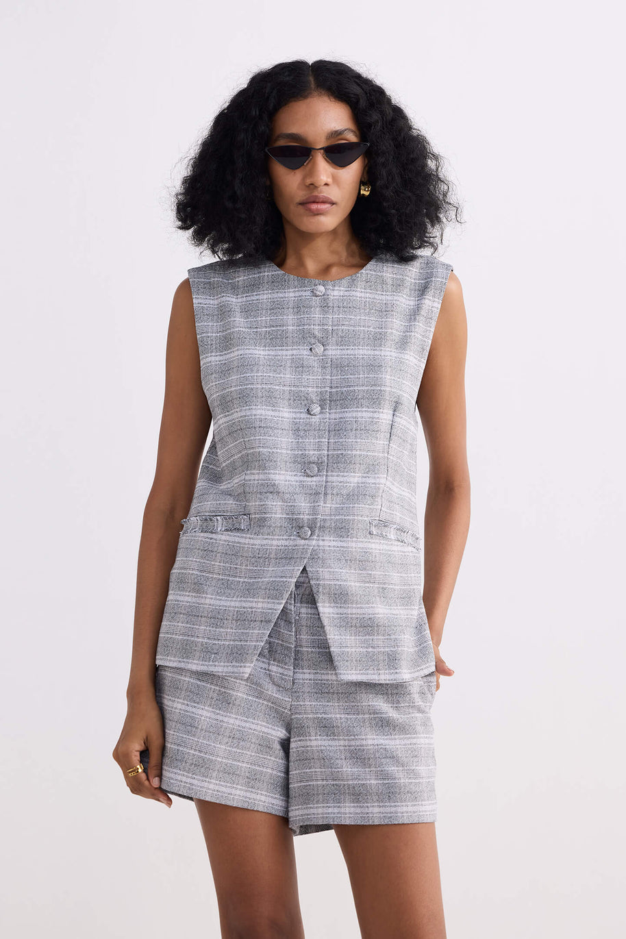 Reistor Cotton Tweed Vest Jacket in Grey