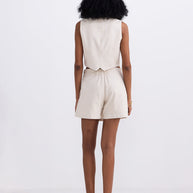 Reistor Cropped Cotton Tweed Vest Set In Cream
