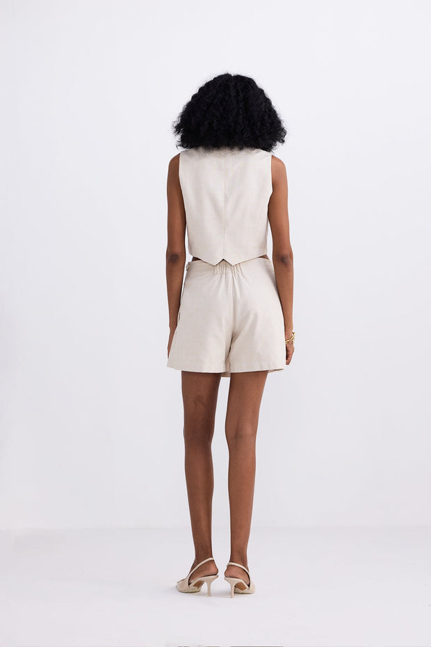 Reistor Cropped Cotton Tweed Vest Set In Cream