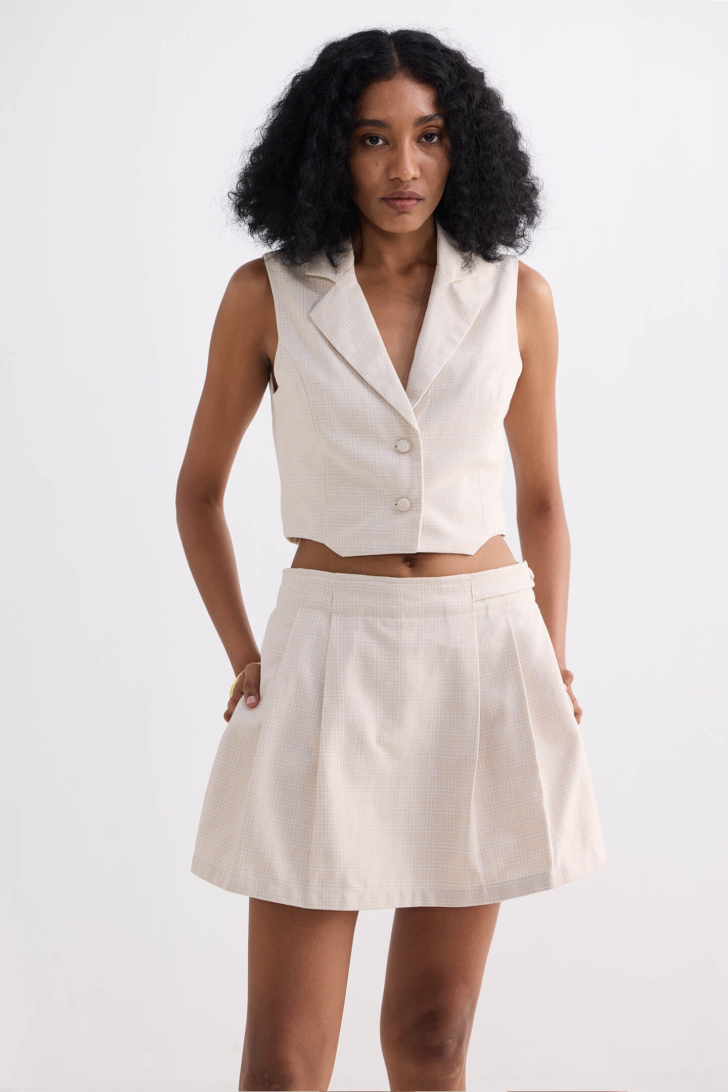 Reistor Cotton Tweed Skort in Cream