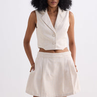 Reistor Cropped Cotton Tweed Vest Set In Cream