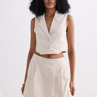 Reistor Cropped Cotton Tweed Vest Set In Cream